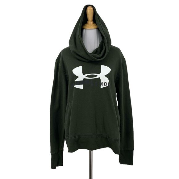Under Armour Hoodie Womens L Large Basil Green Rival Fleece Big Logo Sweatshirt - Picture 1 of 12